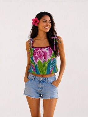 Tracy Feith Pink and Green Crop Camisole with Bustier Style